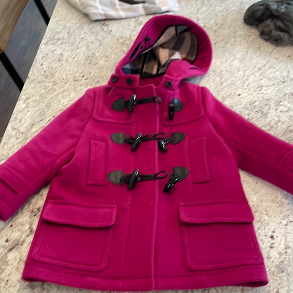 Burberry Pink Hooded Pea Coat with Toggle Closures